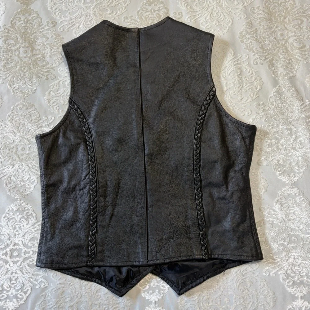 Xelement Motorcycle Genuine Leather Vest With Braided Detail Black Size Large - Picture 2 of 8
